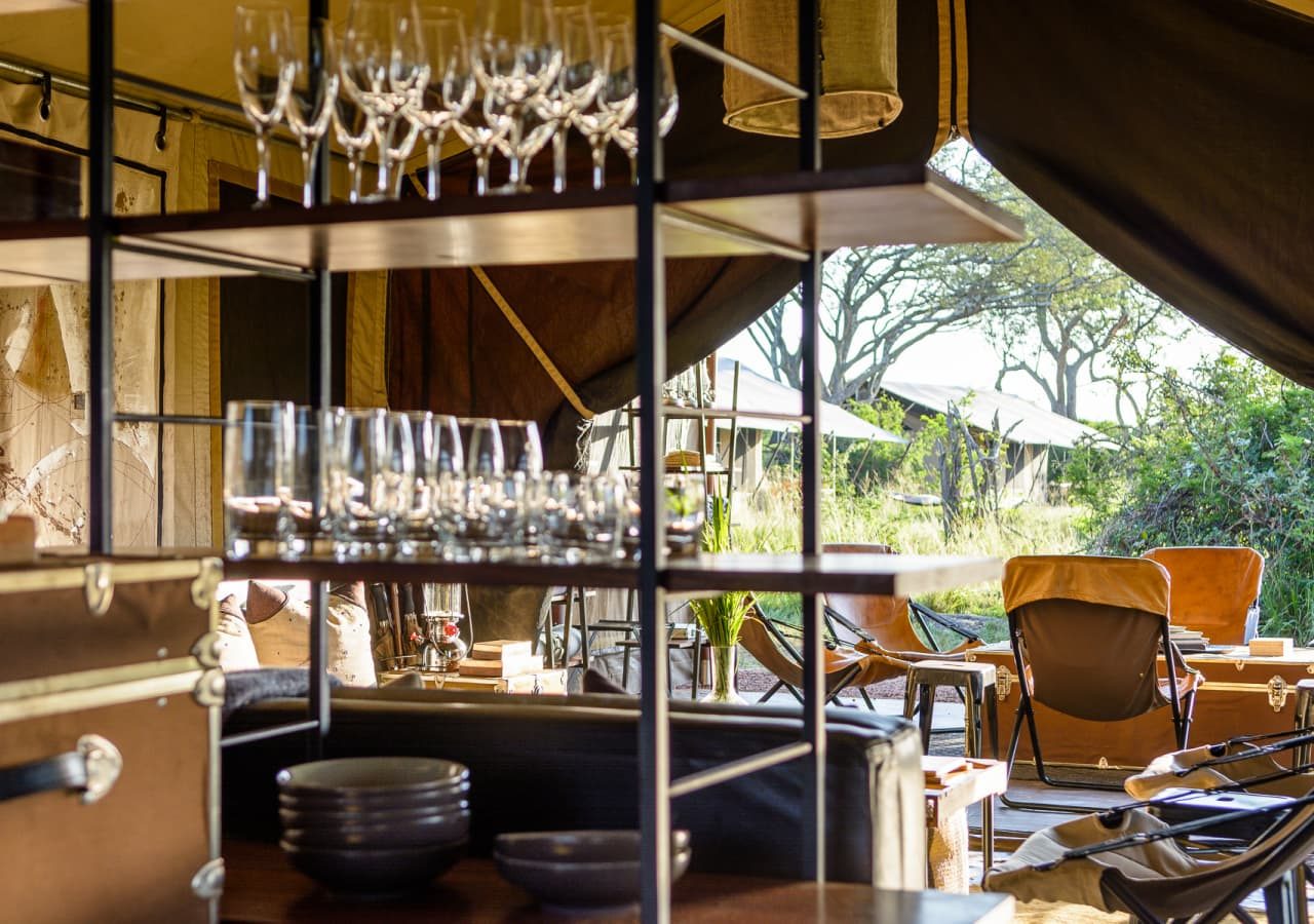 Singita explore mobile tented camp bar and lounge area 1280