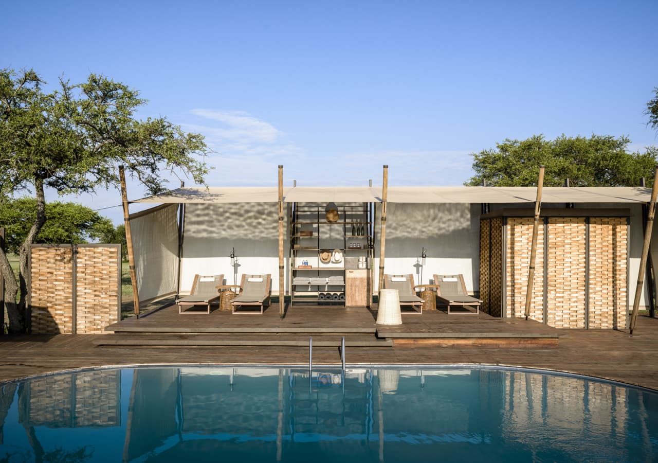 Singita sabora tented camp swimming pool and deck 1280