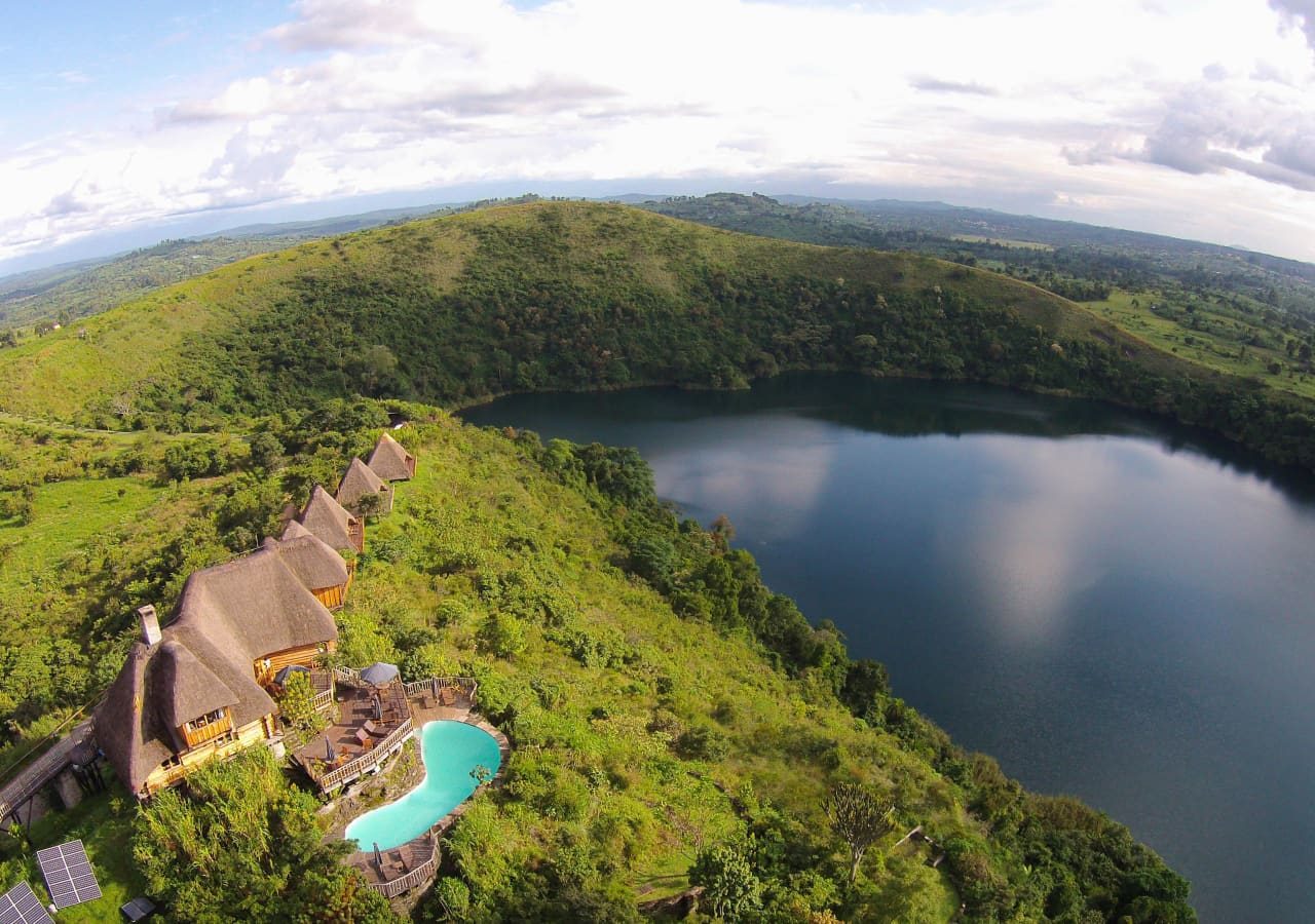 Kyaninga lodge aerial view of the lodge 1280