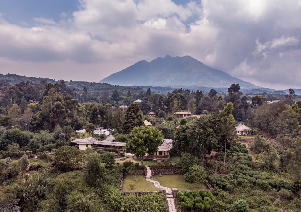 Mount gahinga lodge aerial view of the lodge 1280