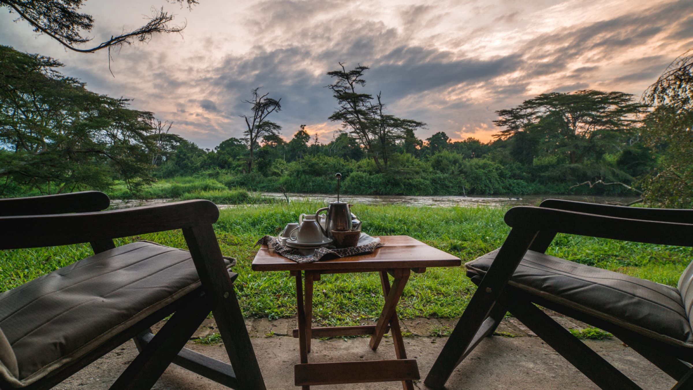 Ishasha wilderness camp morning coffee views 2400