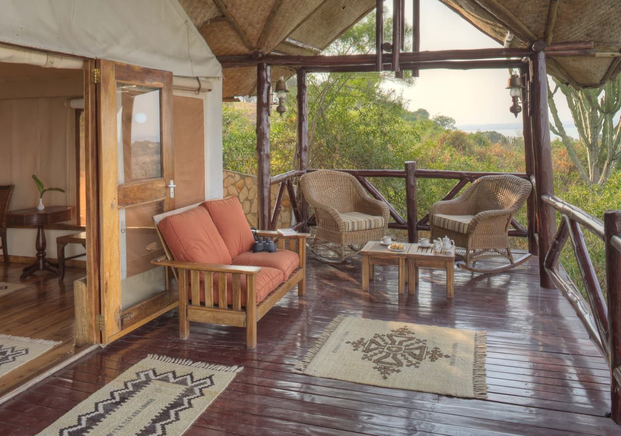 Mweya safari lodge luxury tent verandah 1280