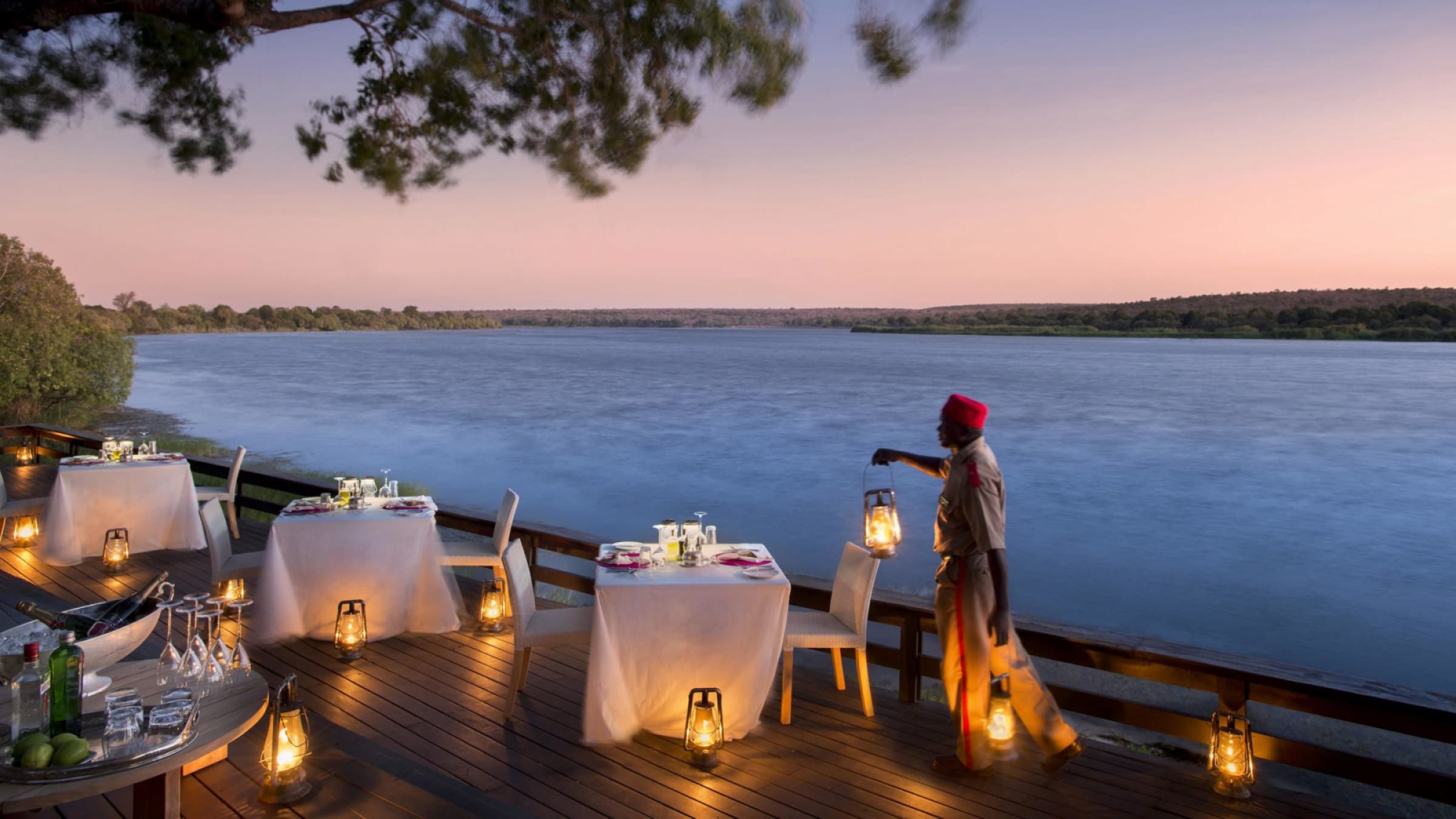 Royal chundu river lodge dinner view from the deck 2400