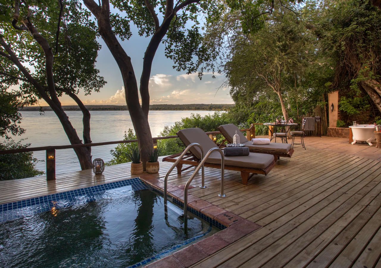 Tongabezi lodge the bird house pool and deck 1280