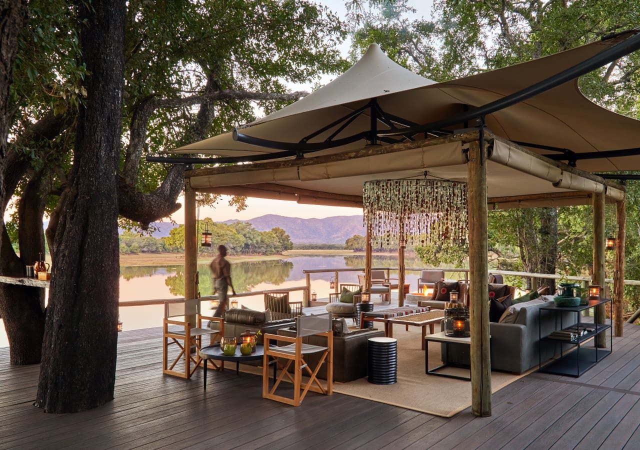 Chindeni bush camp tented outdoor lounge 1280