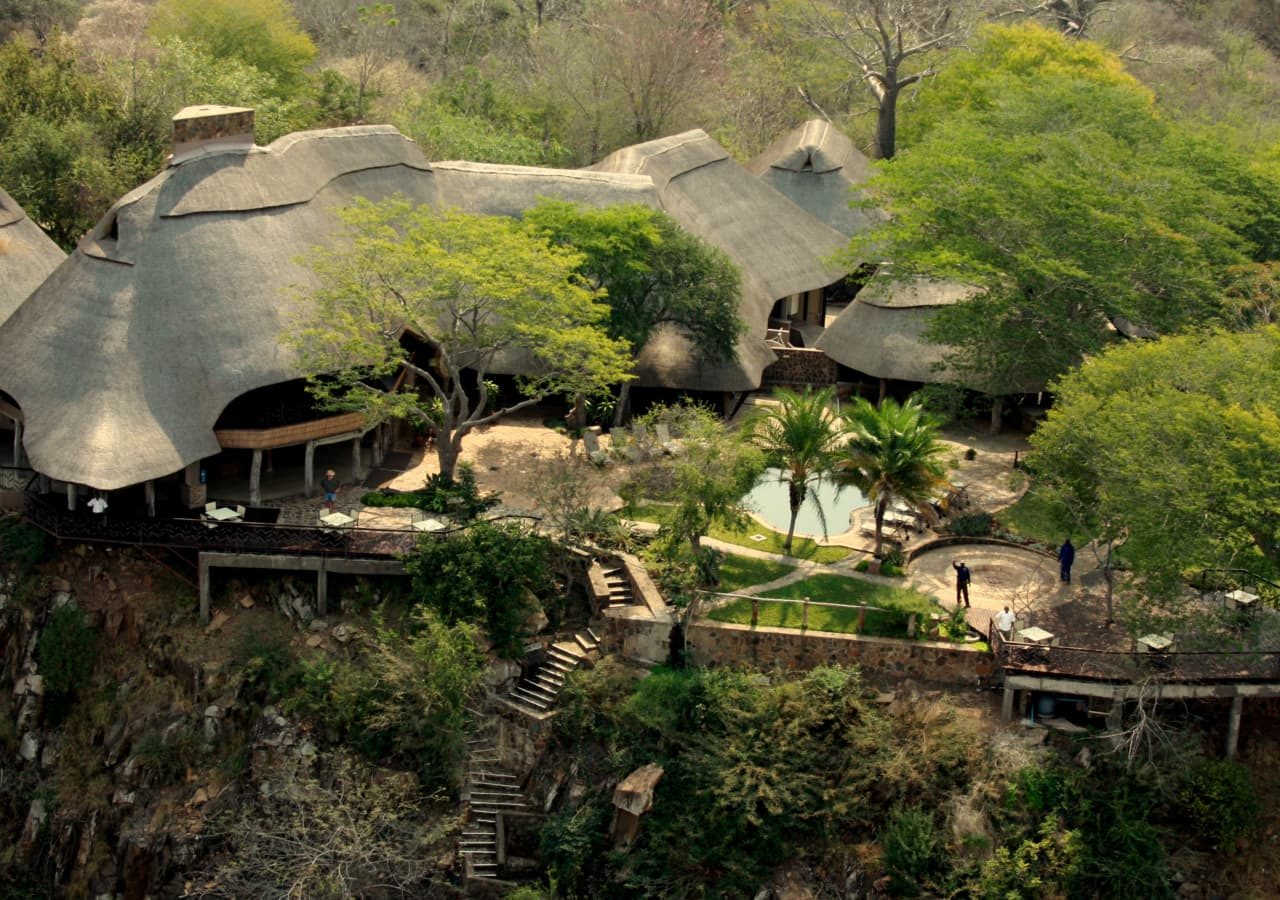 Chilo gorge safari lodge aerial view of the lodge 1280