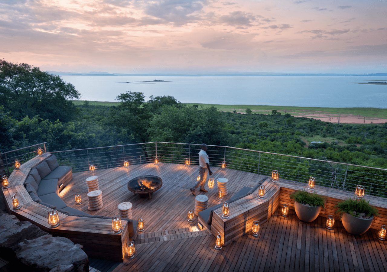 Bumi hills safari lodge campfire viewing deck across the lake 1280