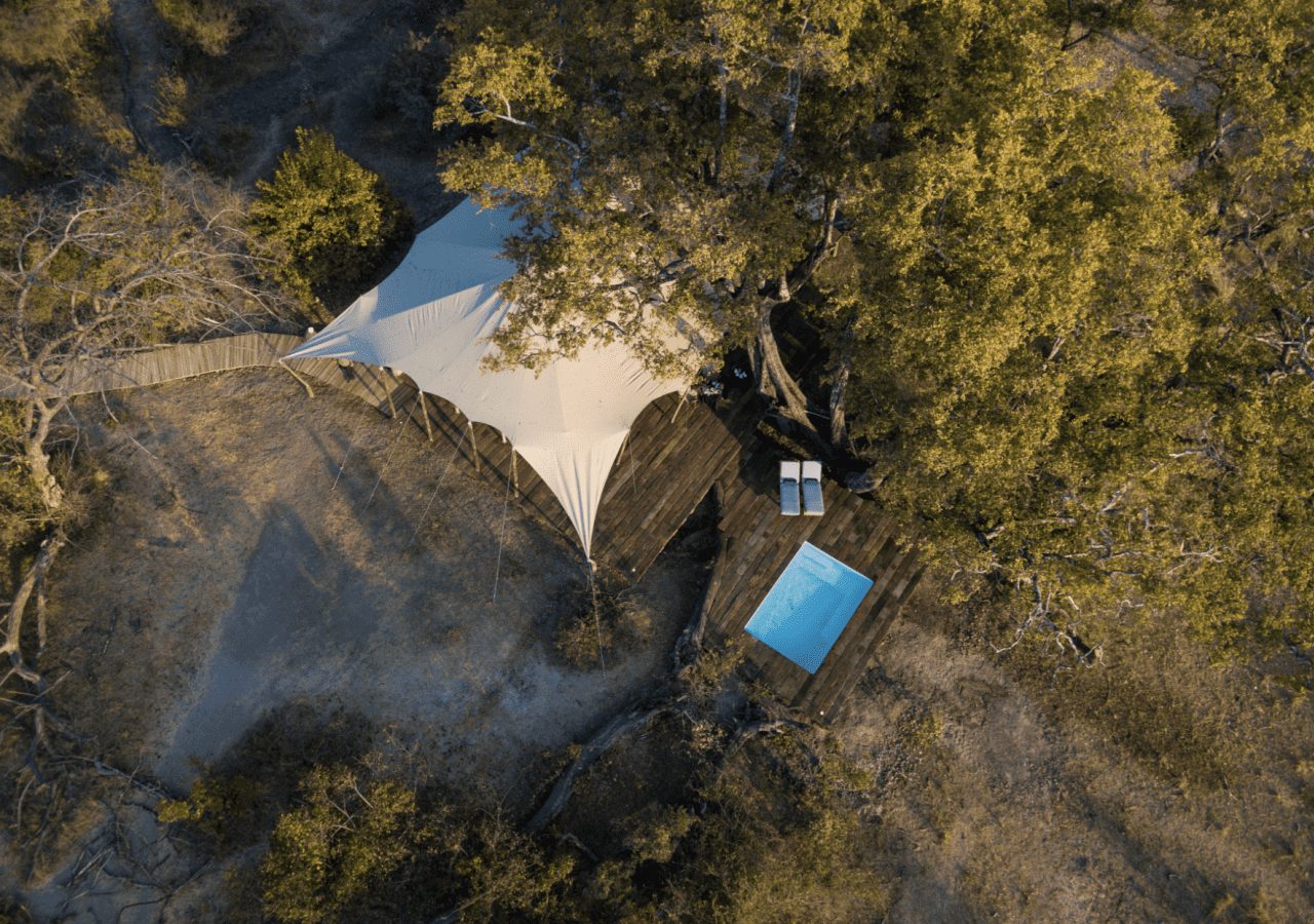 Tembo plains camp aerial view of the camp 1280