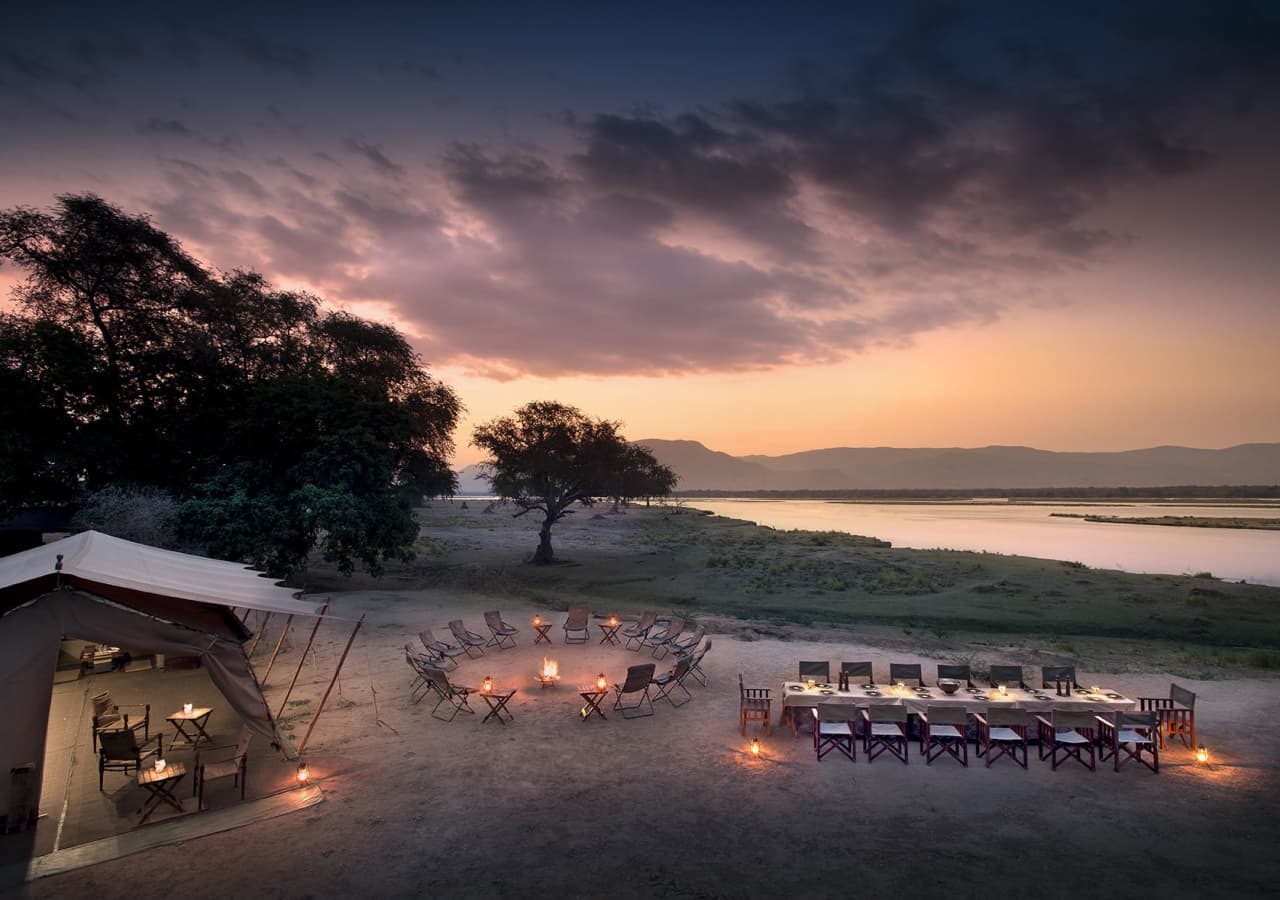 Zambezi expeditions safari camp camp setting at night 1280