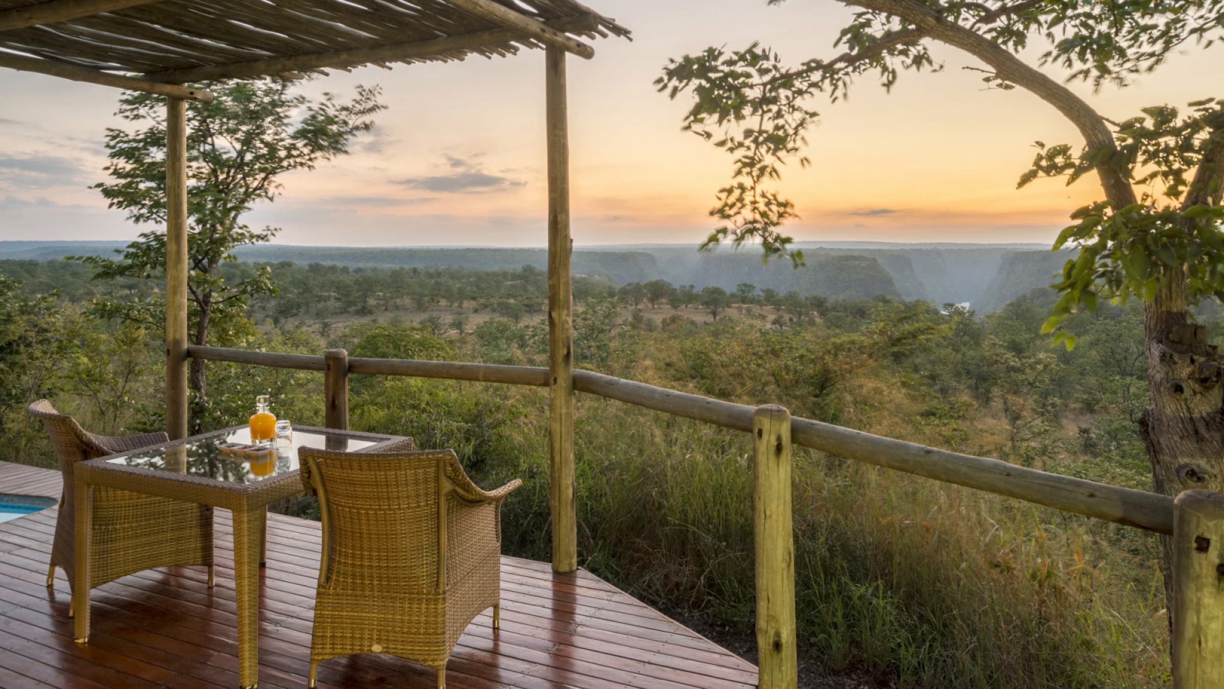 The elephant camp sunset view from the deck 2400