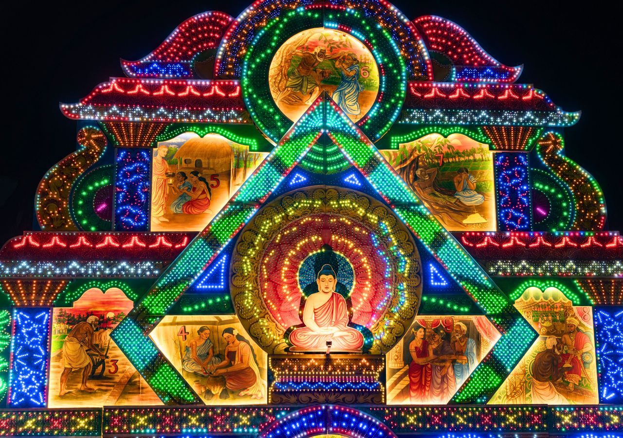 Illuminated Buddhist festival display