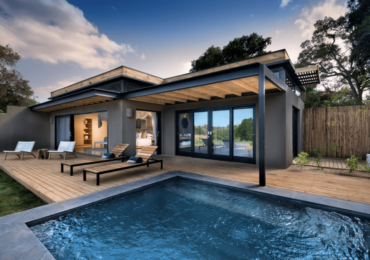 lodge accommodation with a pool